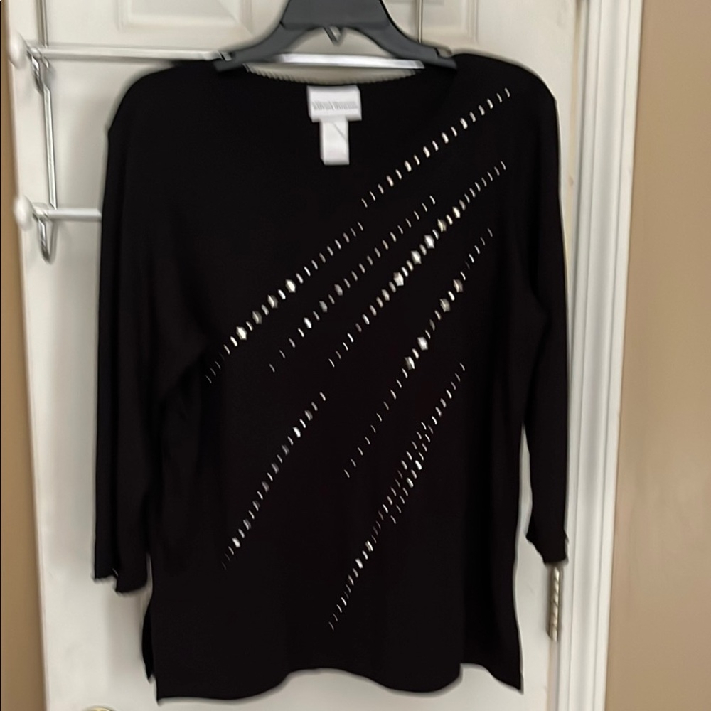 Alfred Dunner Black Blouse with Silver Accents